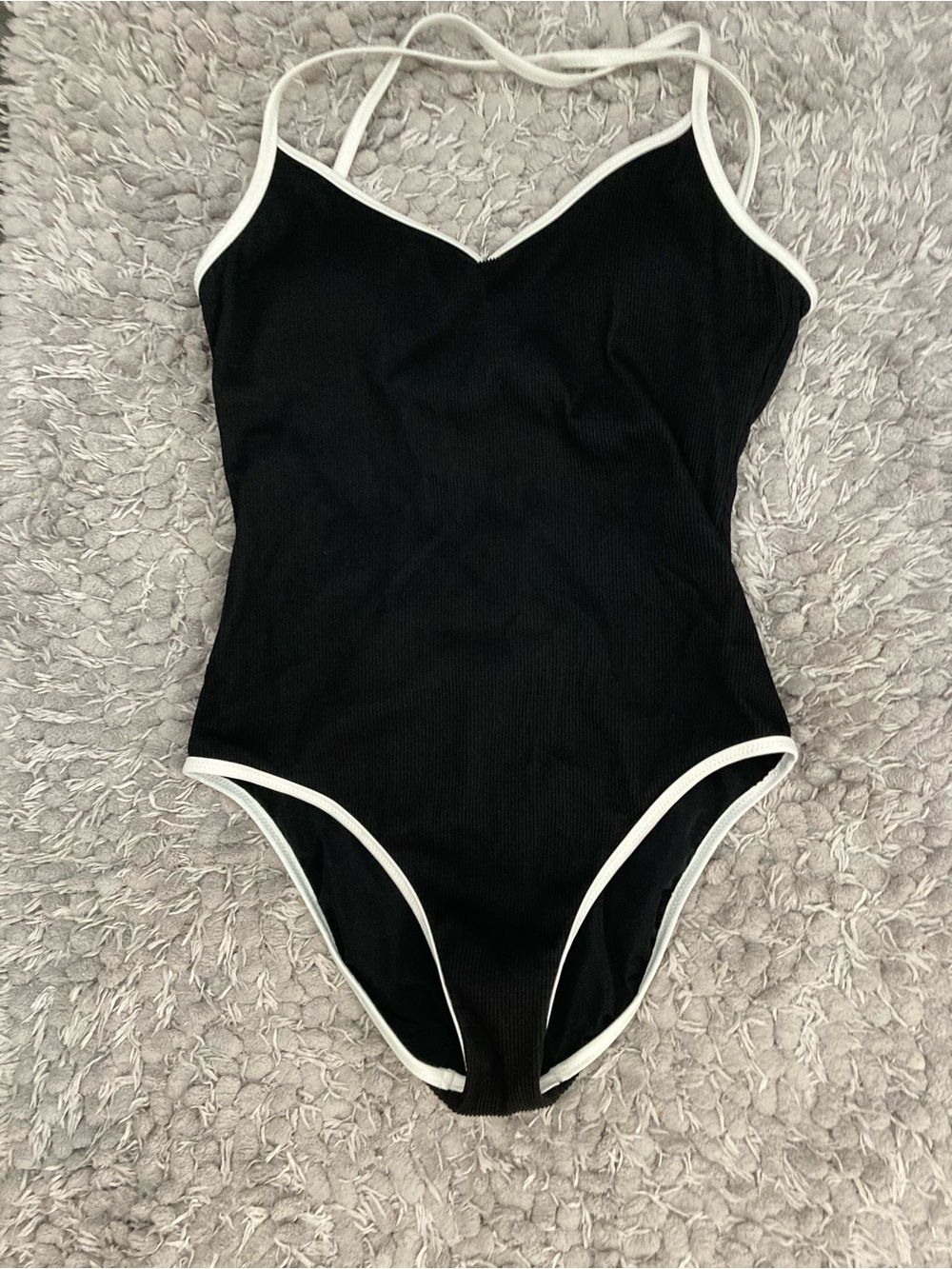 Black One-Piece Swimsuit with White Trim